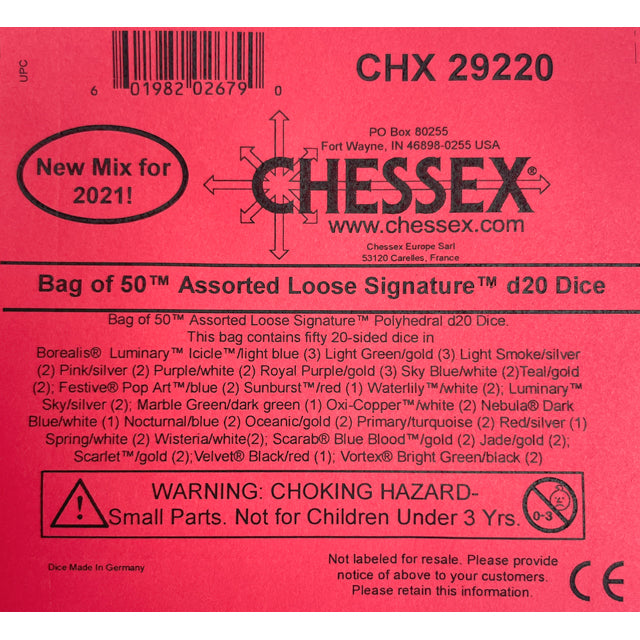 CHX 29220 Signature Bag of 50 Assorted Loose Polyhedral d20 - Gaming Accessory