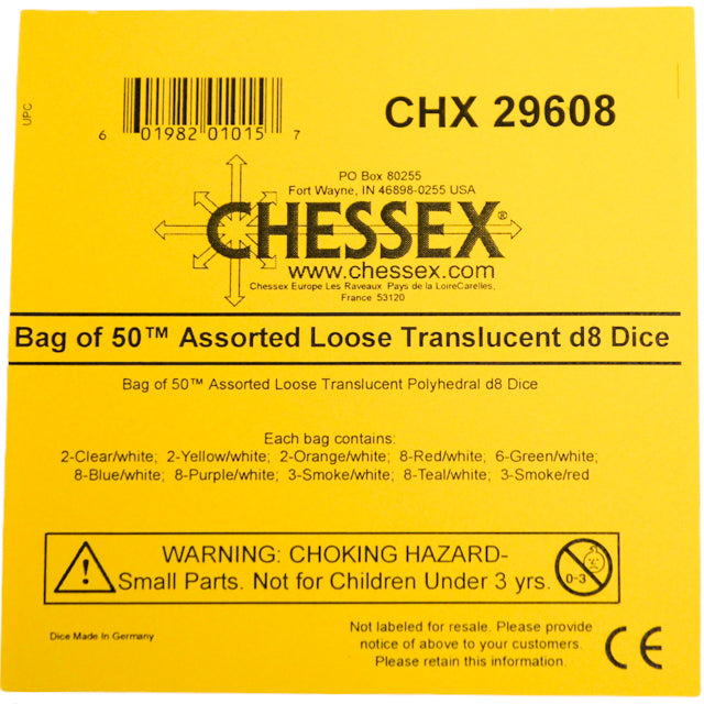 CHX 29608 Bag of 50 Assorted Loose Translucent Polyhedral d8 Dice