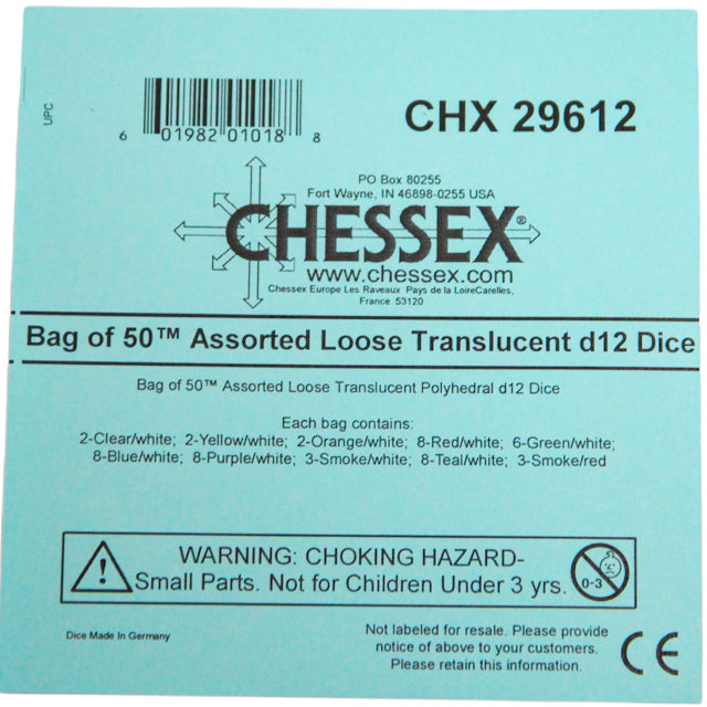 CHX 29612 Translucent Bag of 50 Assorted Polyhedral d12