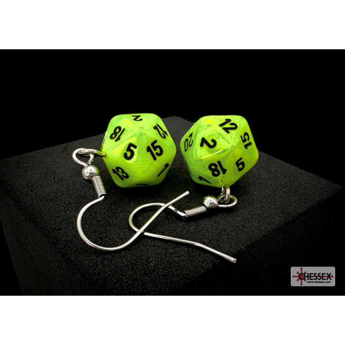 CHX 54205 Hook Earrings Vortex® Bright Green Mini-Poly d20 Pair