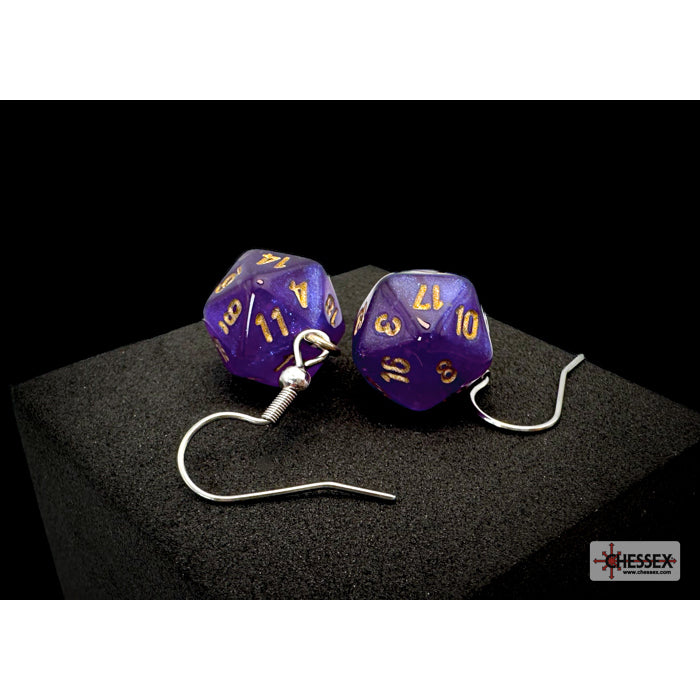 CHX 54212 Hook Earrings Borealis Royal Purple Mini-Poly d20 Pair