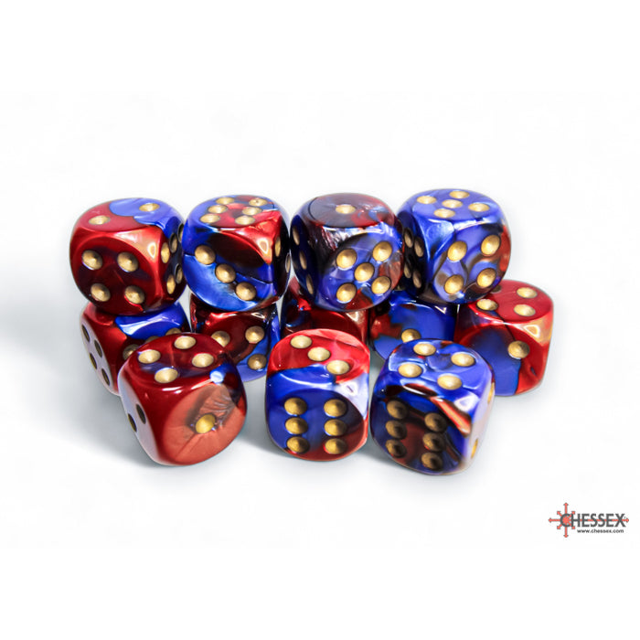 CHX 26629 Gemini Blue-Red/gold 16mm d6 Dice Block (12 dice) - Gaming Accessory
