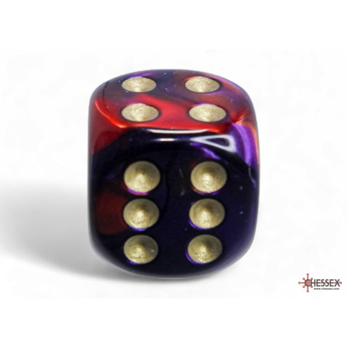 CHX 26626 Gemini Purple-Red/gold 16mm d6 Dice Block (12 dice) - Gaming Accessory