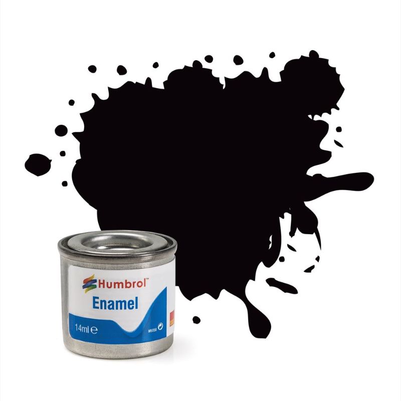 Set of 6 Humbrol Coal Black Satin enamel paints in 14ml tinlets for smooth finishes on various surfaces.