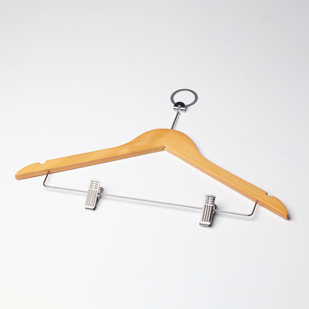Coat Hanger with Skirt Clips - Pilferproof Wooden (Single)