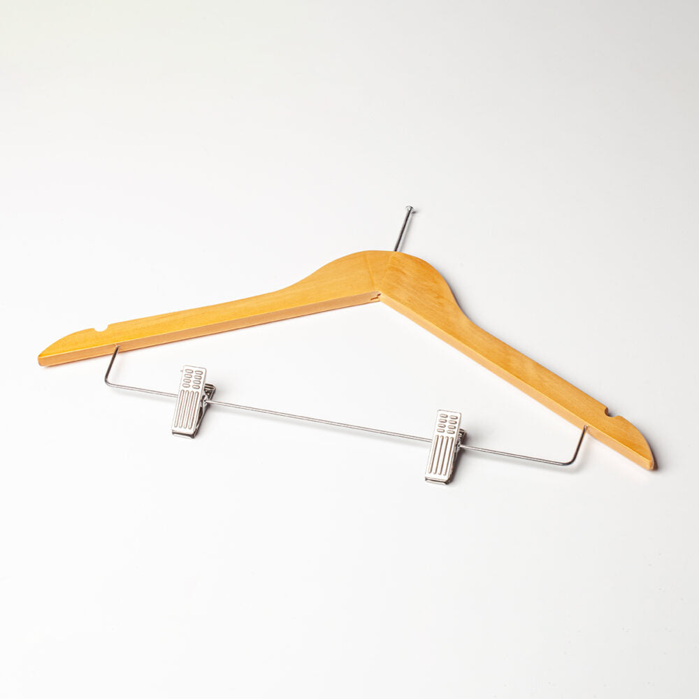 Coat Hanger with Skirt Clips - Pilferproof Wooden (Single)