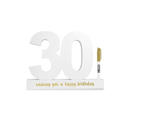 30th Birthday Sign - White with Gold Pen