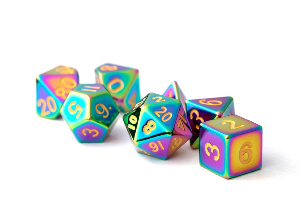 Fanroll: 16mm Metal Polyhedral Dice Set: Torched Rainbow