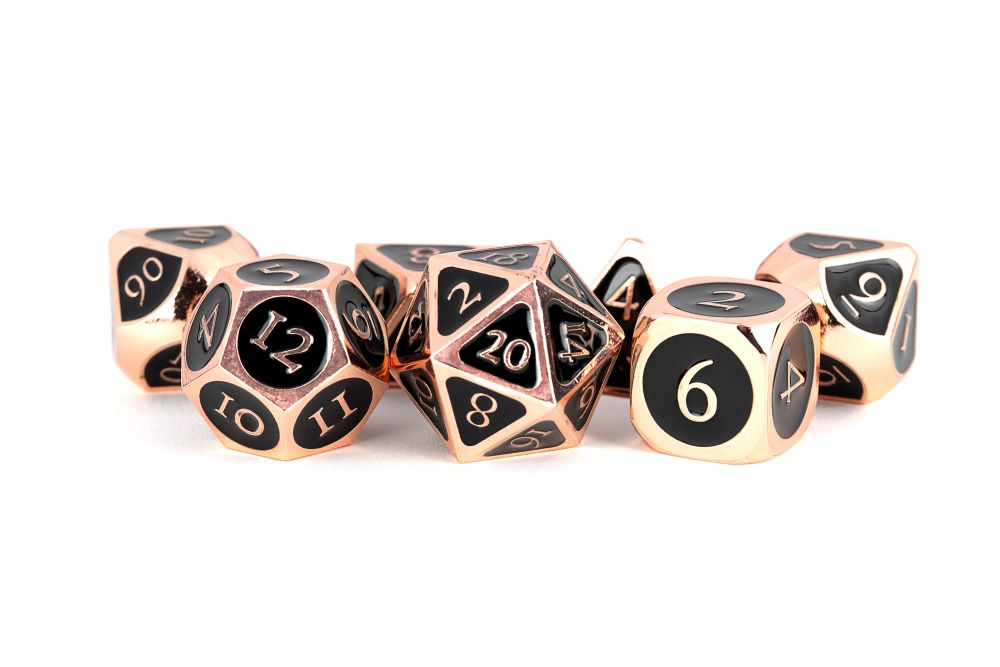 Fanroll: 16mm Metal Polyhedral Dice Set: Copper w/ Black Enamel