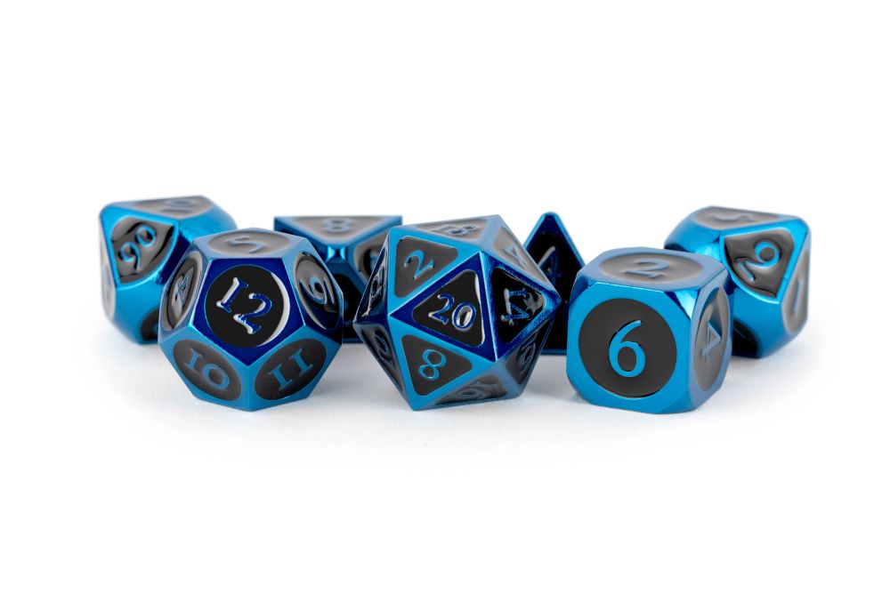 Fanroll: 16mm Metal Polyhedral Dice Set: Blue w/ Black Enamel