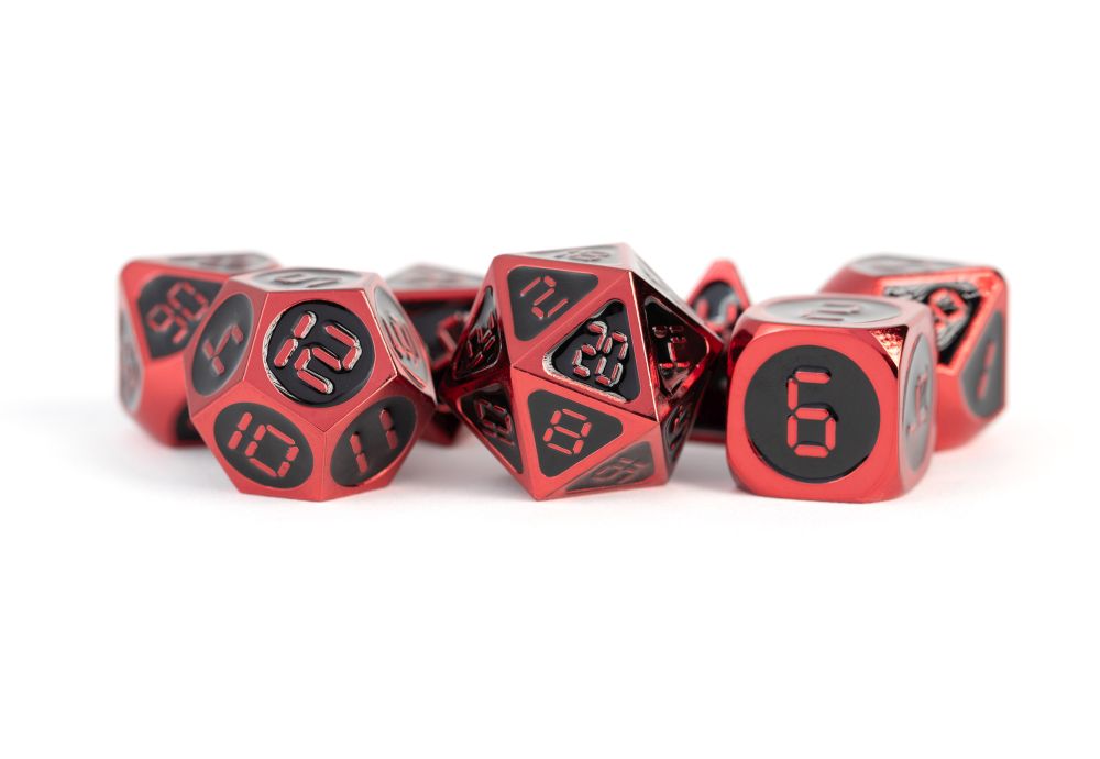 Fanroll: 16mm Metal Polyhedral Dice Set: Red w/ Black Enamel