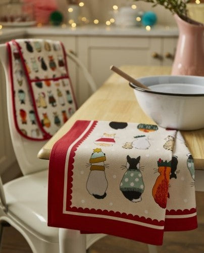 Cotton Tea Towel - Ulster Weavers Christmas Cats in Waiting (48 x 74cm)