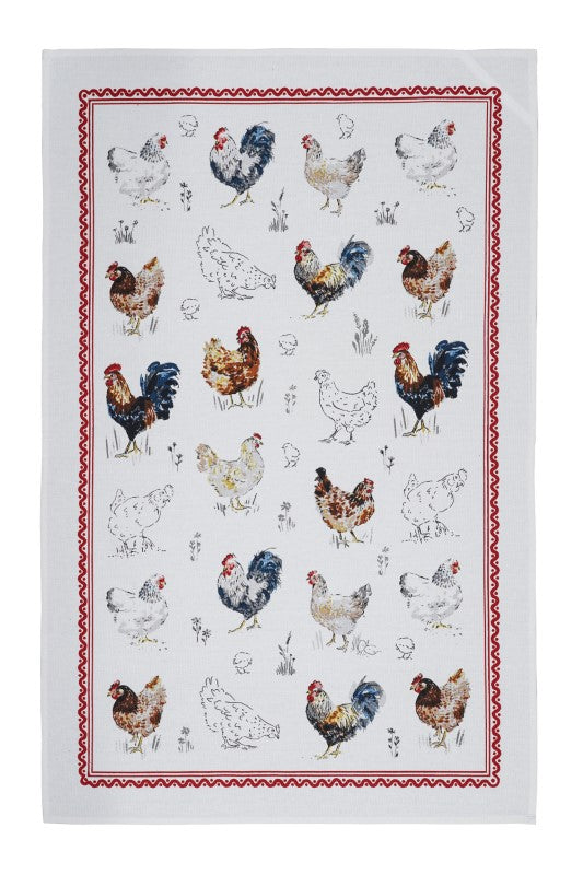 Ulster Weavers Cotton Tea Towel featuring vibrant Farm Birds designs, ideal for adding rustic charm to your kitchen.