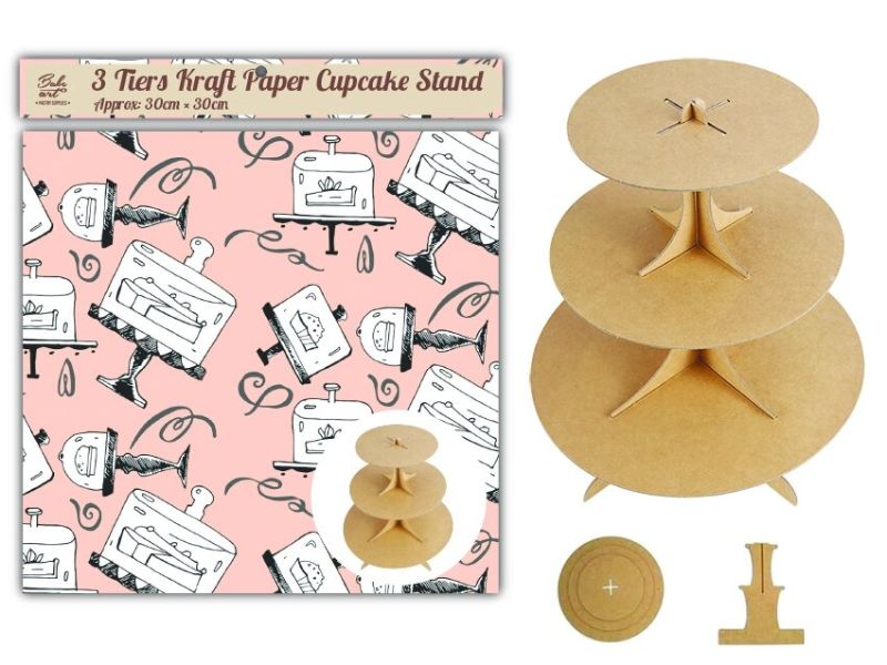 Cardboard Cupcake Stand - Bakeart 3 Tiers 30cm (24 Sets)