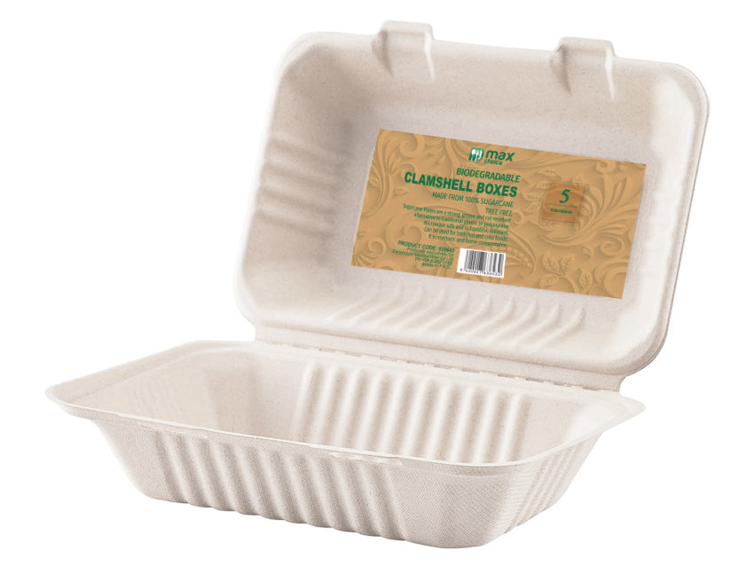 Biodegradable 2 Compartment Clamshell - Max Choice Sugarcane Pulp (240pcs)