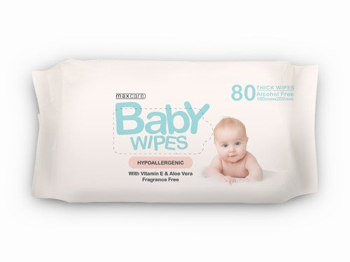 Baby Wipes - Maxcare Thick Pack with VE & Aloe Vera 80's (12 Packs)