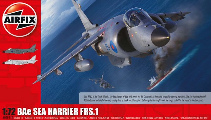 1/72 scale Airfix model of the BAe Sea Harrier FRS.1, showcasing HMS Invincible or HMS Hermes from the 1982 Falklands conflict.