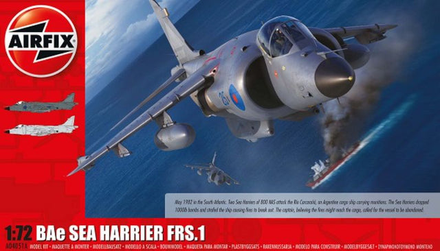 1/72 scale Airfix model of the BAe Sea Harrier FRS.1, showcasing HMS Invincible or HMS Hermes from the 1982 Falklands conflict.