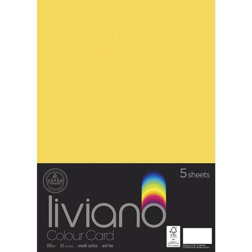 Liviano Heavy Colour Card - 300gsm A3 (Lemon) - Pack of 5