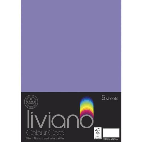 Liviano Heavy Colour Card - 300gsm A3 (Purple) - Pack of 5