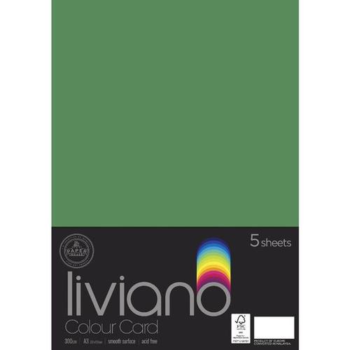 Liviano Heavy Colour Card - 300gsm A3 (Green) - Pack of 5