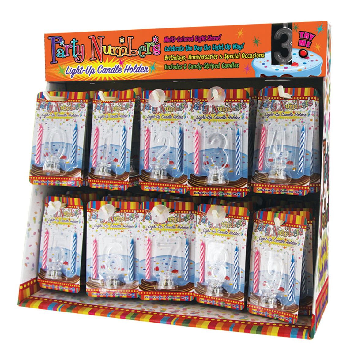 Party Numbers Light-Up Candle Holder - SPLIT Disp. 18pcs ***