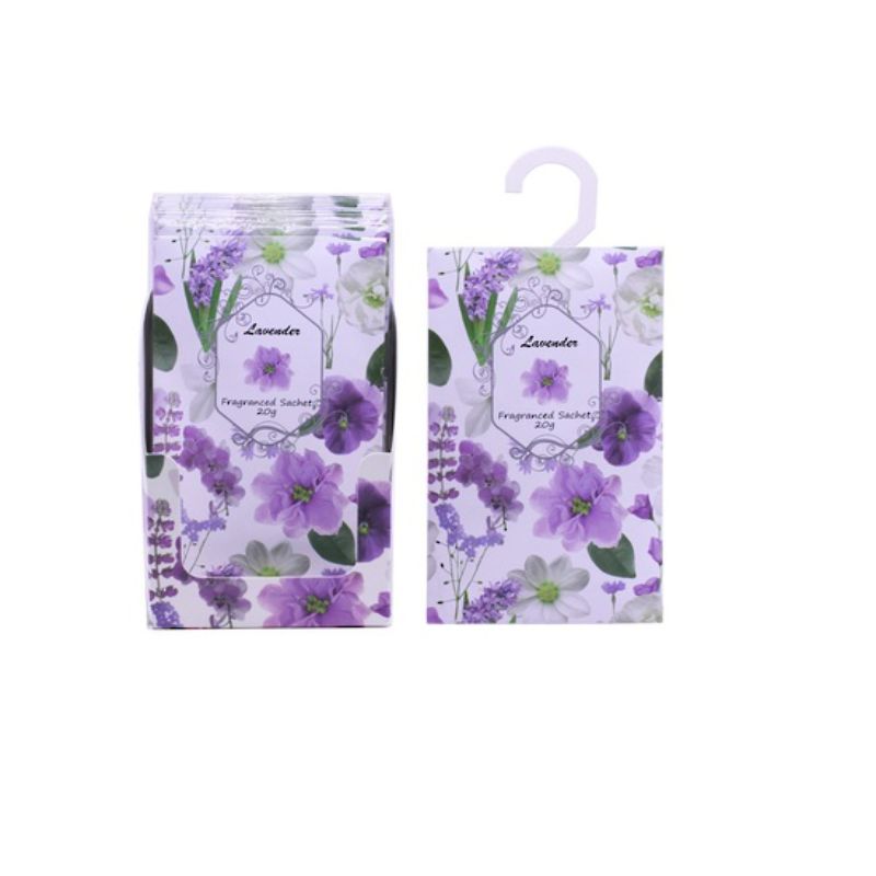 12-pack of lavender sachets, perfect for adding a calming aroma and freshness to any small space.