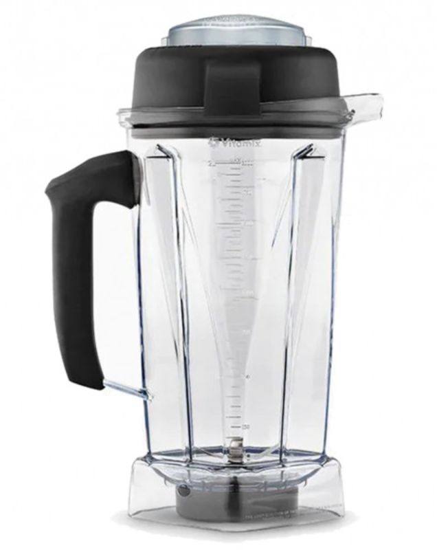 Vitamix Classic 2L Wet Container with lid, cap, blade, and tamper for versatile blending and easy pouring.