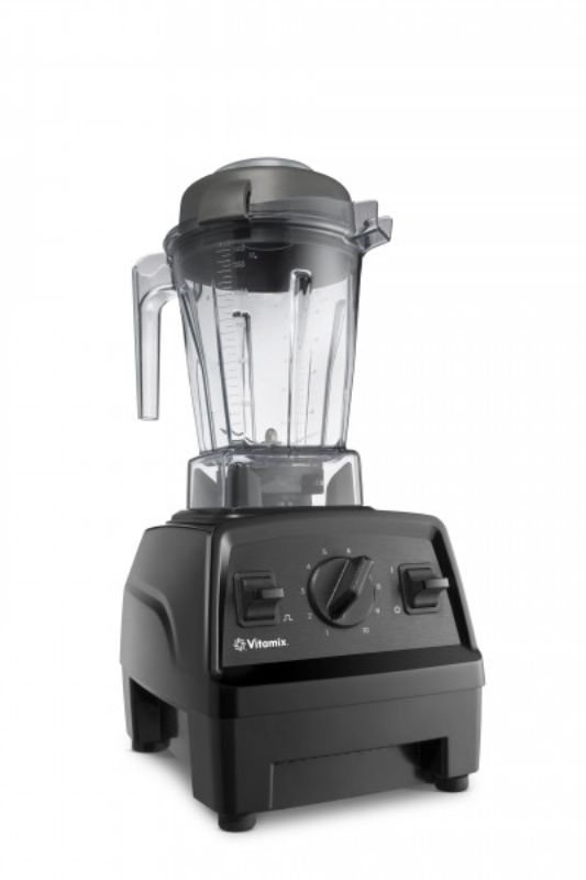 Vitamix Explorian E310 high-performance blender in black, featuring a 2 HP motor and 10 variable speeds for versatile blending.