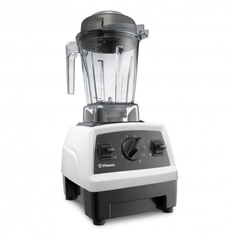 Vitamix Explorian E310 High-Performance Blender in white, features 10 variable speeds, self-cleaning, and durable stainless steel blades.