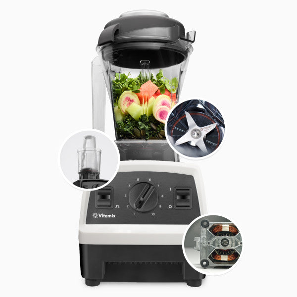 Vitamix Explorian E310 high-performance blender in white, featuring 10 speeds, self-cleaning, and durable stainless-steel blades.