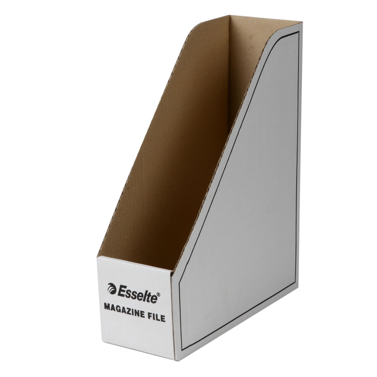 Esselte Magazine File in white, durable cardboard holder for organizing magazines and documents, 10 x 26.5 x 33 cm.
