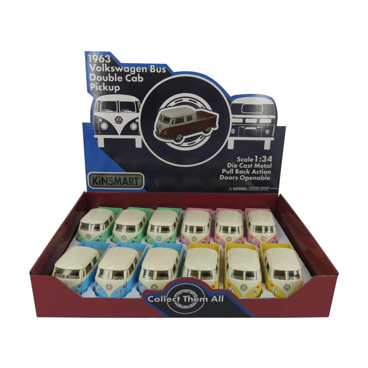 1963 VW Bus Double Cab Pickup Car Display - 12pcs