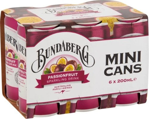 Bundaberg Passionfruit Sparkling Drink Mini Cans 6 x 200ml