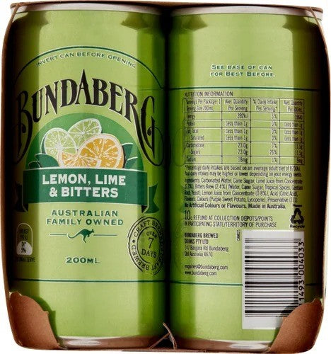 Bundaberg Lemon Lime & Bitters Mini Cans 6 x 200ml