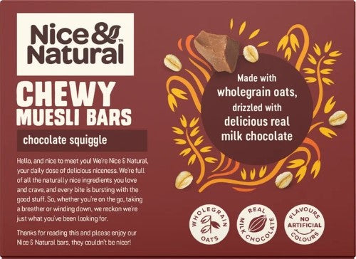Nice & Natural Choc Squiggle Chewy Muesli Bars 6 x 30g
