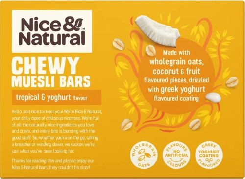 Nice & Natural Tropical & Yoghurt Flavour Chewy Muesli Bars 6 x 30g