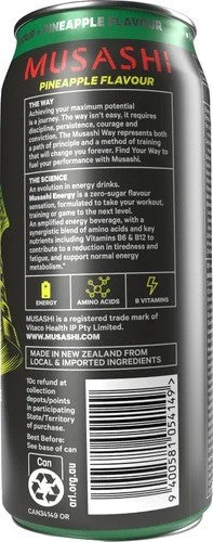 Musashi Zero Sugar Pineapple Flavour Energy Drink 12 x 500ml