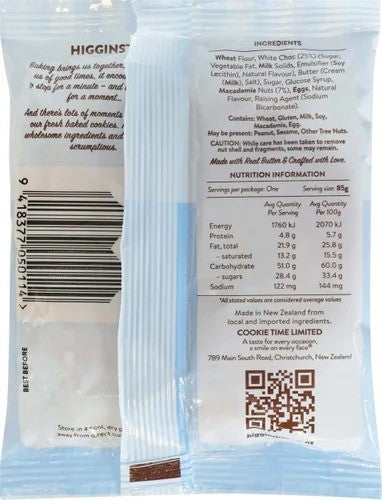 Higgins White Choc Macadamia Cookie 9 x 85g