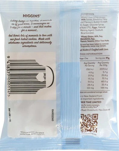 Higgins White Choc Macadamia Cookie 9 x 85g