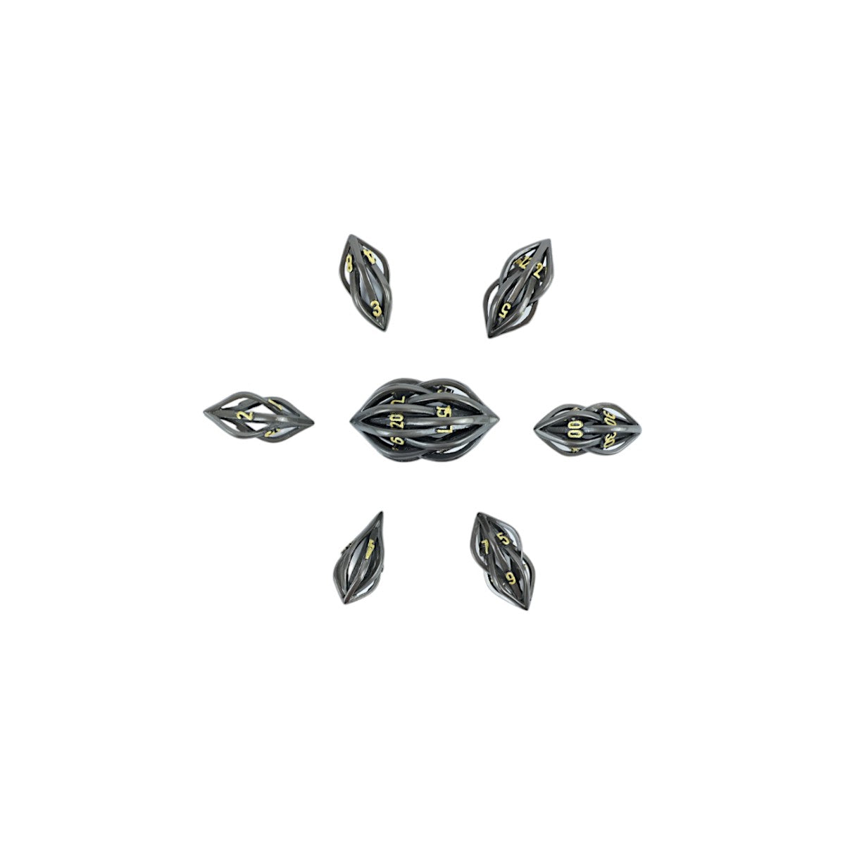 LPG Dice RPG Set Hollow Elliptic - Black and Gold