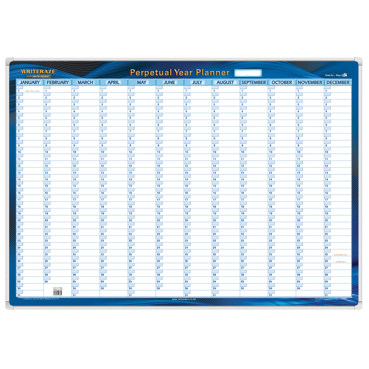 Writeraze Wallplanner Perpetual Year 700x1000mm Framed