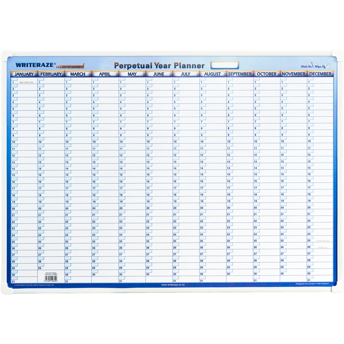 Writeraze Wallplanner Perpetual Year 500x700mm Framed