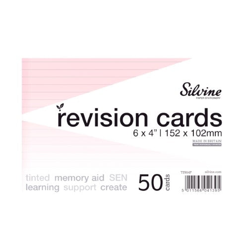 Silvine Tinted Revision Cards 6mm Ruled 152 x 102mm 50 Cards Pink