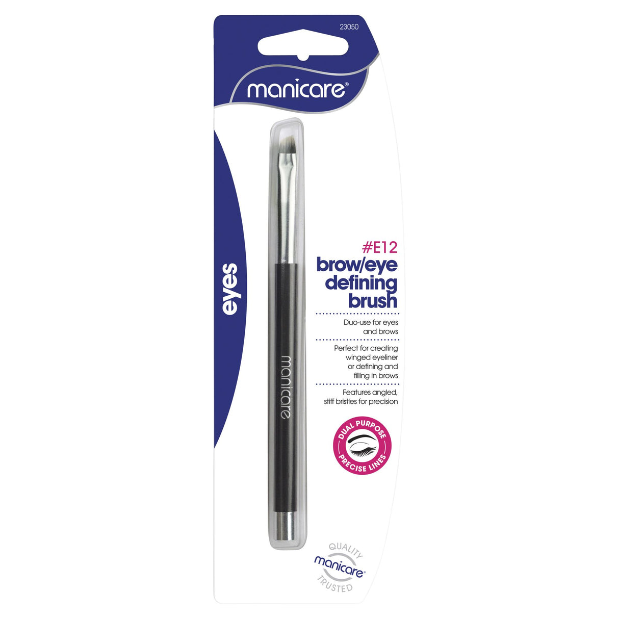 Manicare E12 Brow-Eye Definer Brush for precise eyeliner and brow definition with high-quality synthetic fibres.