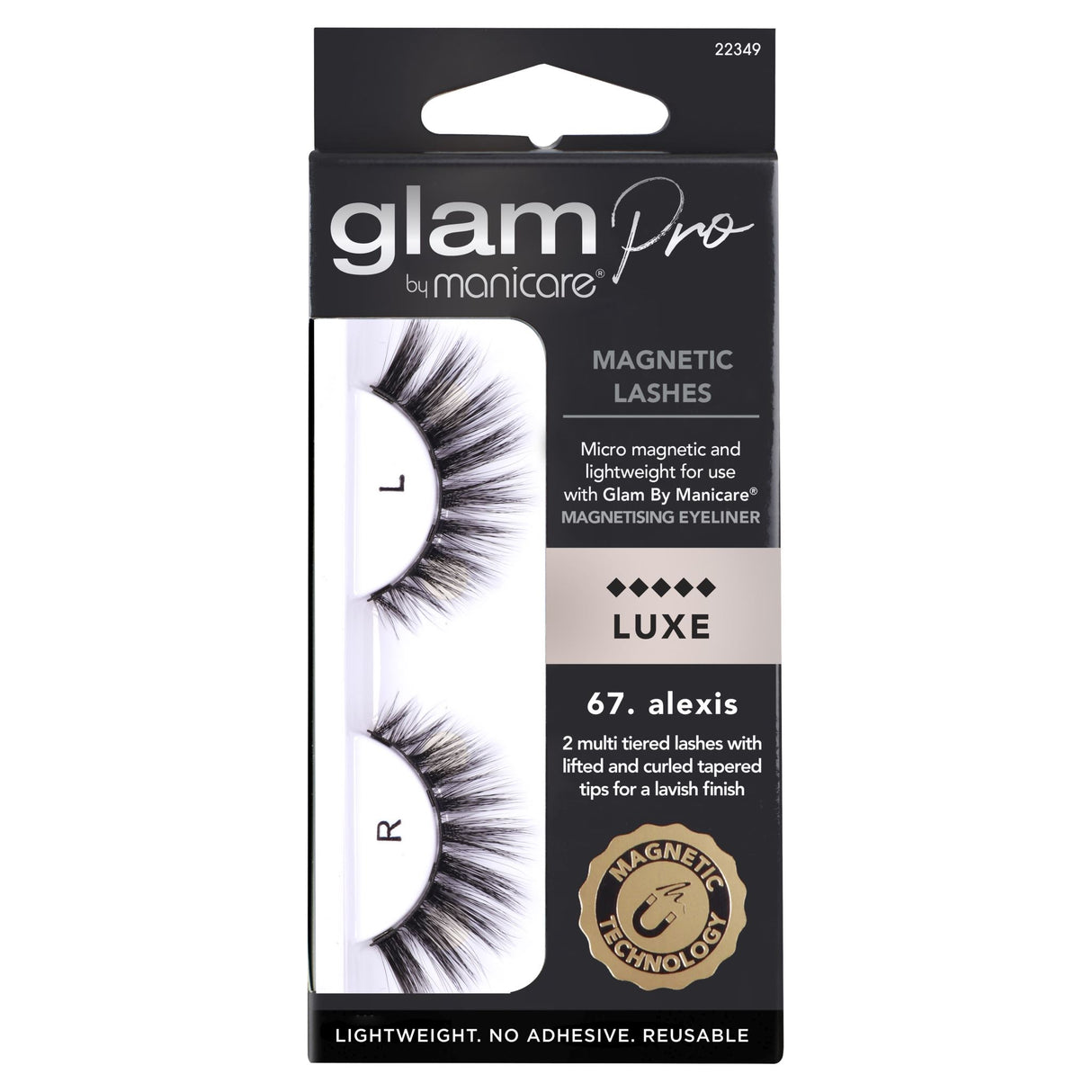 Glam by Manicare Pro 67 Alexis Magnetic Lashes feature two-tiered styles with tapered tips for voluminous, effortless beauty.