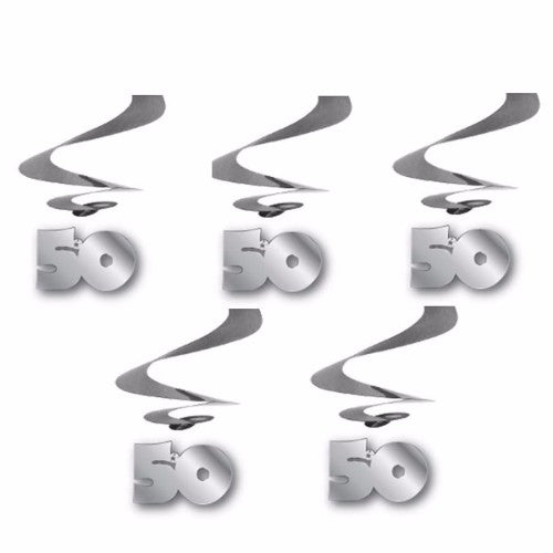 Hanging Swirls 50 Silver 50th Birthday - Pack of 5