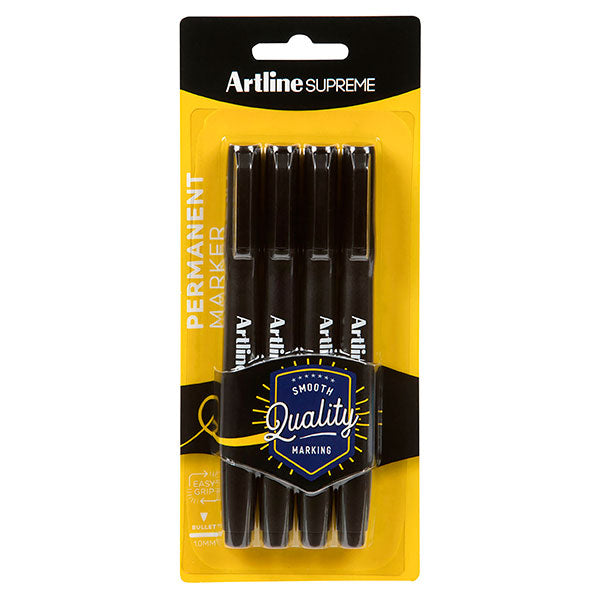 Artline Supreme Core Black Pk4 - Pack of 6, featuring 1.00mm nib, ergonomic shape, perfect for art and note-taking.