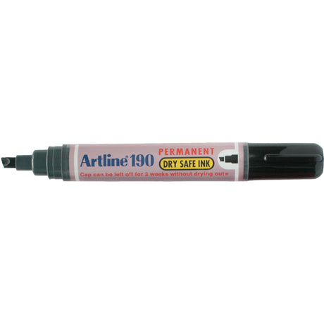 12-pack of Artline 190 permanent markers with 5mm chisel nibs, offering versatile, low-odour, quick-drying ink in black.
