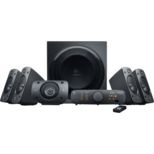 Logitech Z906 5.1 Surround Sound System, THX-certified for immersive audio, connects up to 6 devices, 500-watt output.